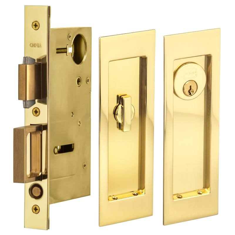 Lacquered Polished Brass Keyed Entry Pocket Door Lock K9493