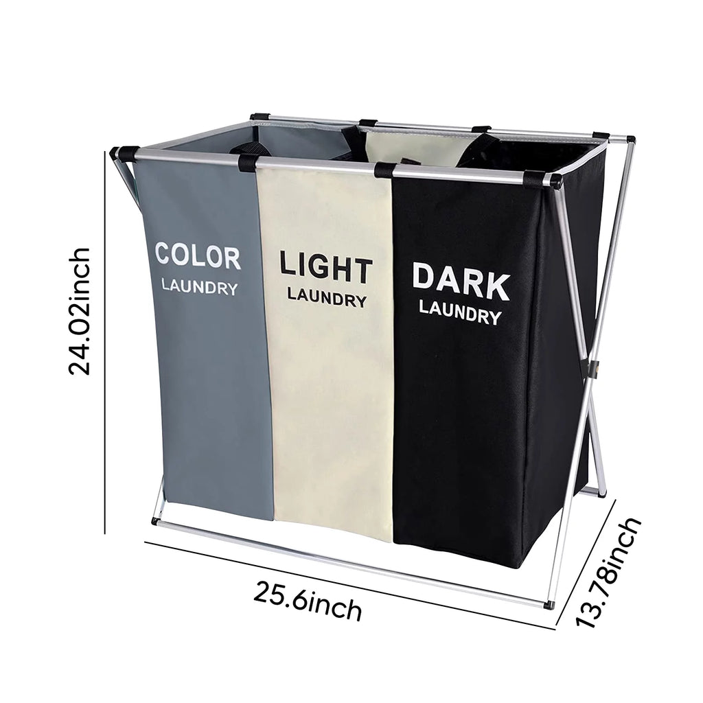 145L Large 3 Section Laundry Basket with Wheels and 3 Removable Bags V58461