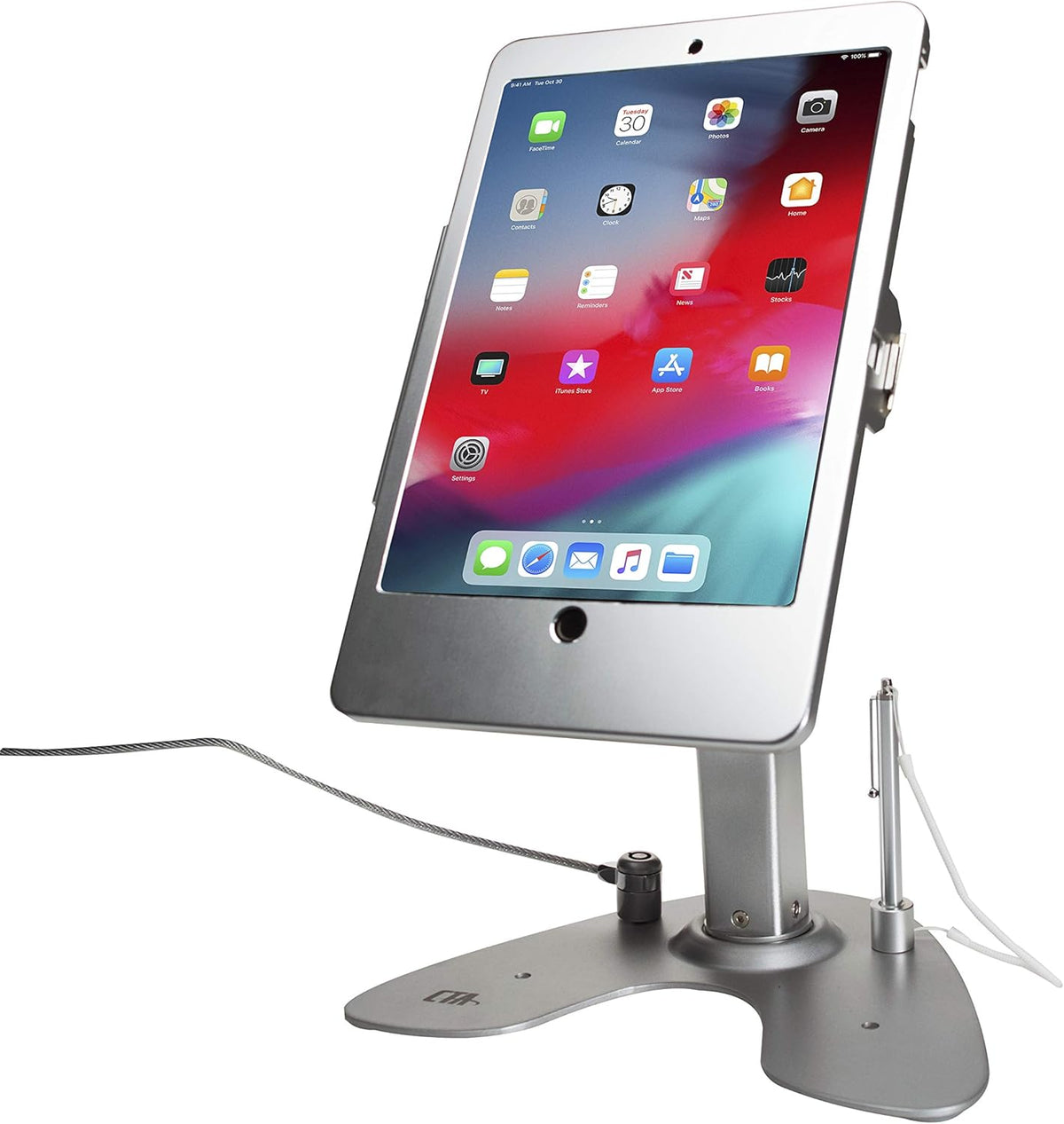 White Dual Kiosk Stand with Locking Case, Cable, Stylus and Tether K40821