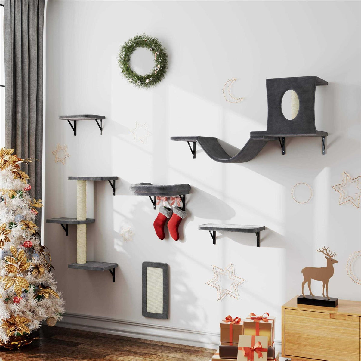 6 Pcs Wall-Mounted Cat Shelves L778645
