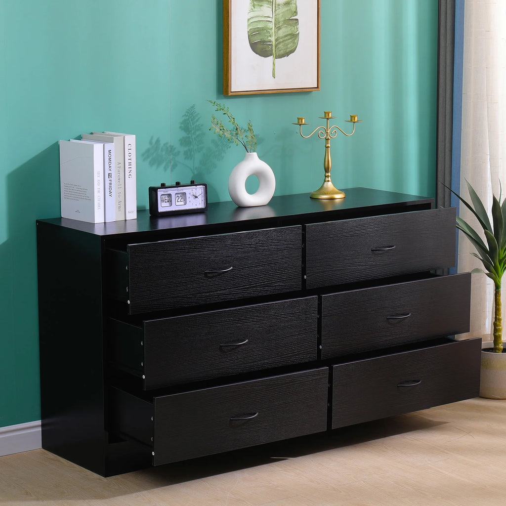 Black 6 Drawer Wood Dresser A289