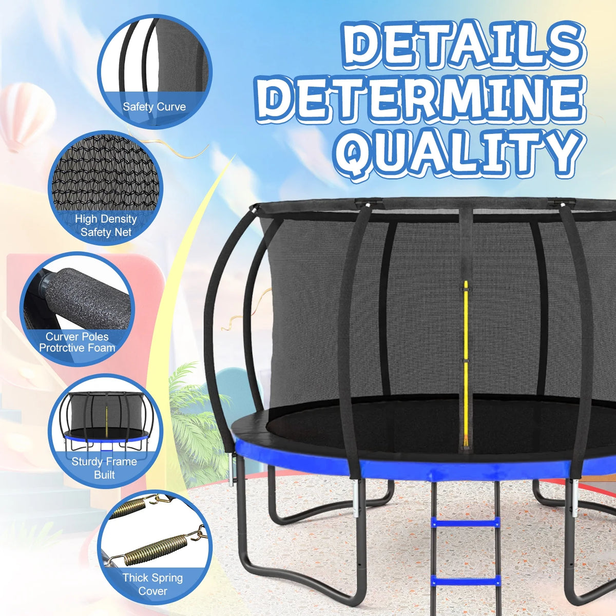 12FT Outdoor Trampoline with Safety Enclosure and Ladder K95552