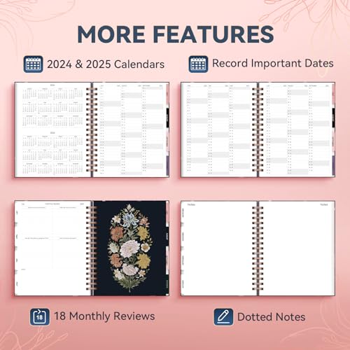 18 Month Weekly & Monthly Planner Spiral Bound Hard Cover with Stickers & Gift Box V120