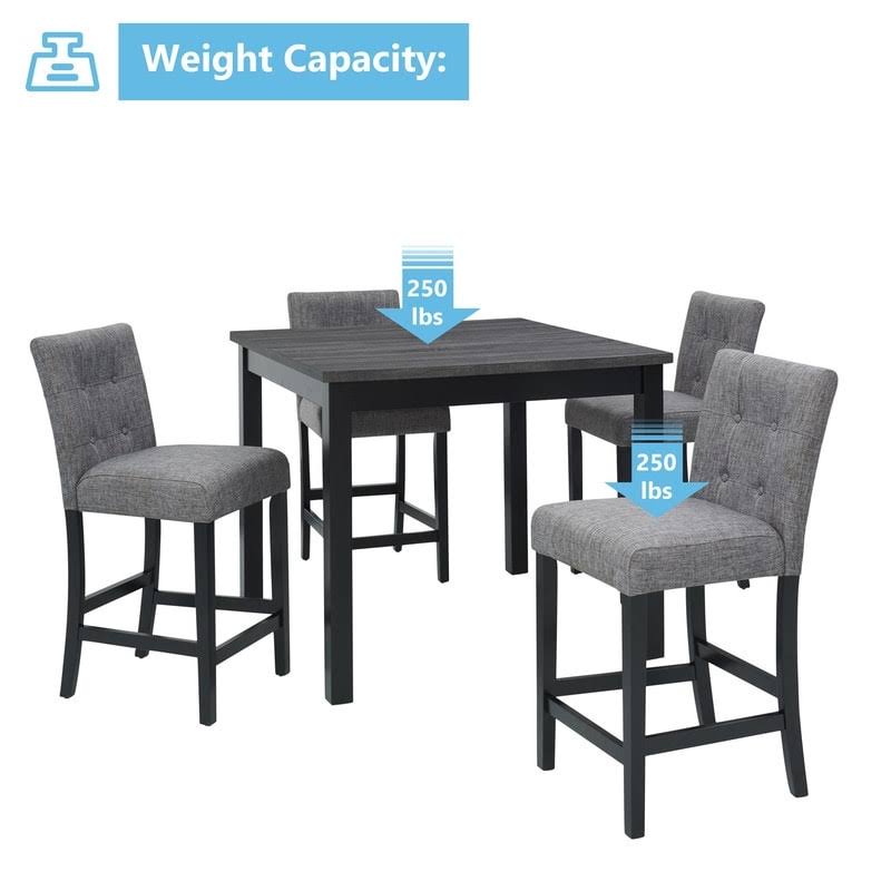 5-Piece Dining Set Wood Square Table and Chairs Stools Grey A834400