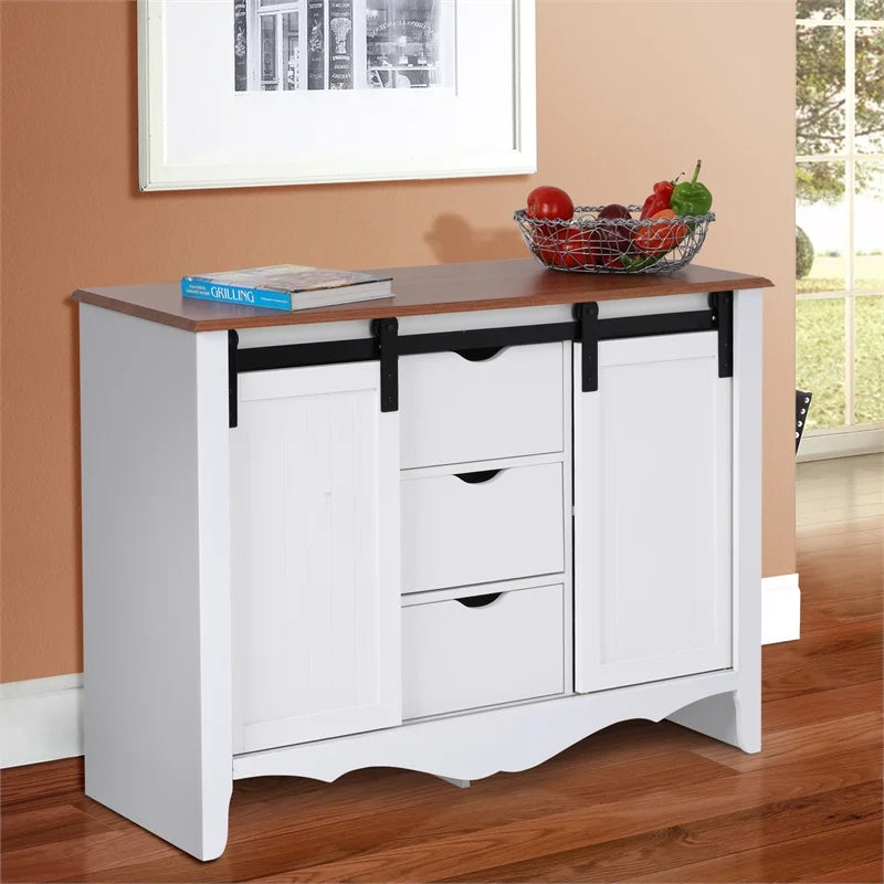 Countryside Barn Door Buffet with Two Sliding Barn Doors & Three Drawers H70214