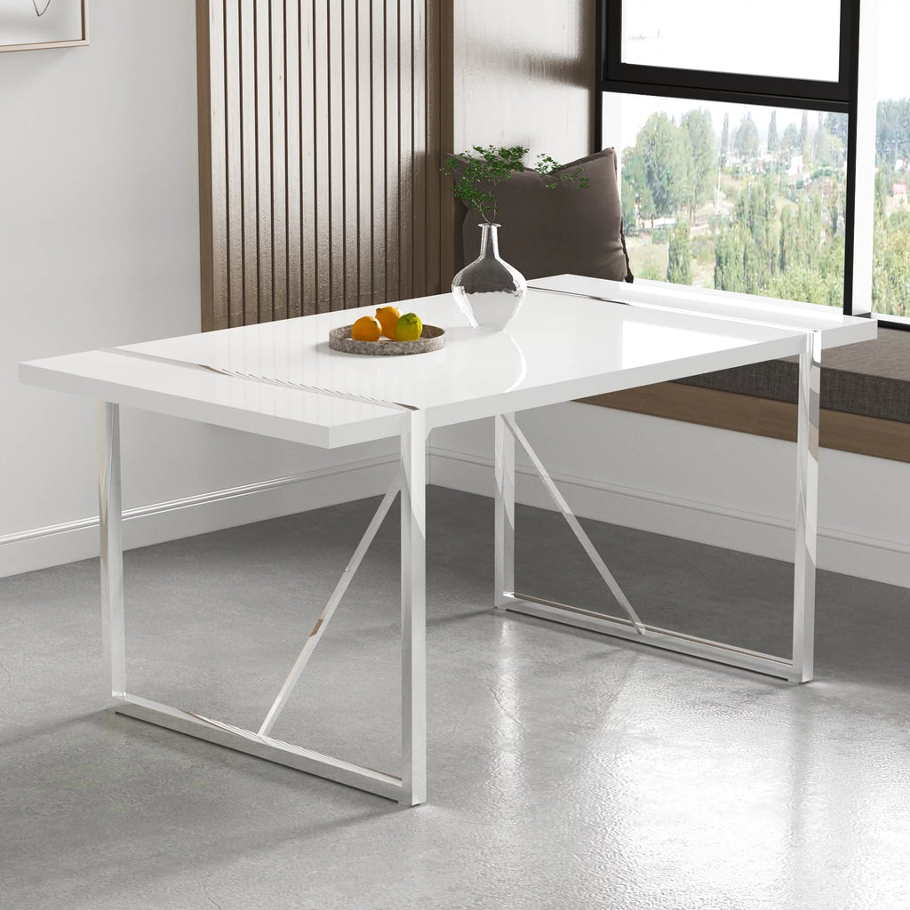 White Dining Table with Silver Metal Legs A476