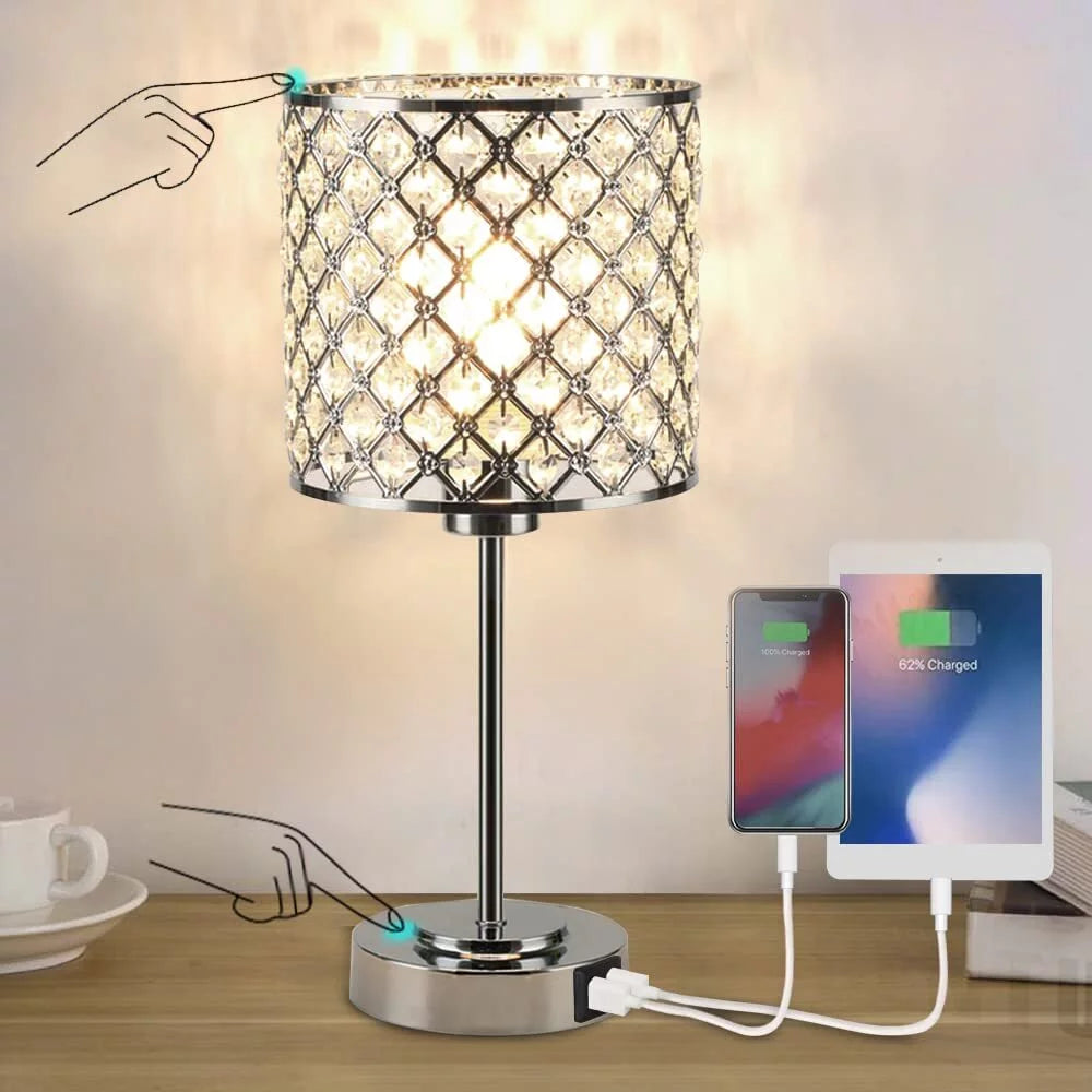 Crystal Table Lamp Set of 2 with 2 USB Charging Ports Y2033
