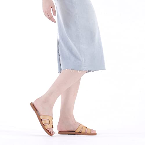 Women's Leather Slip On Flat Sandals Q72164