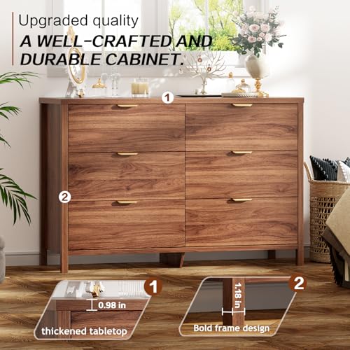 Natural Walnut 6 Drawer Wood Dresser J41906