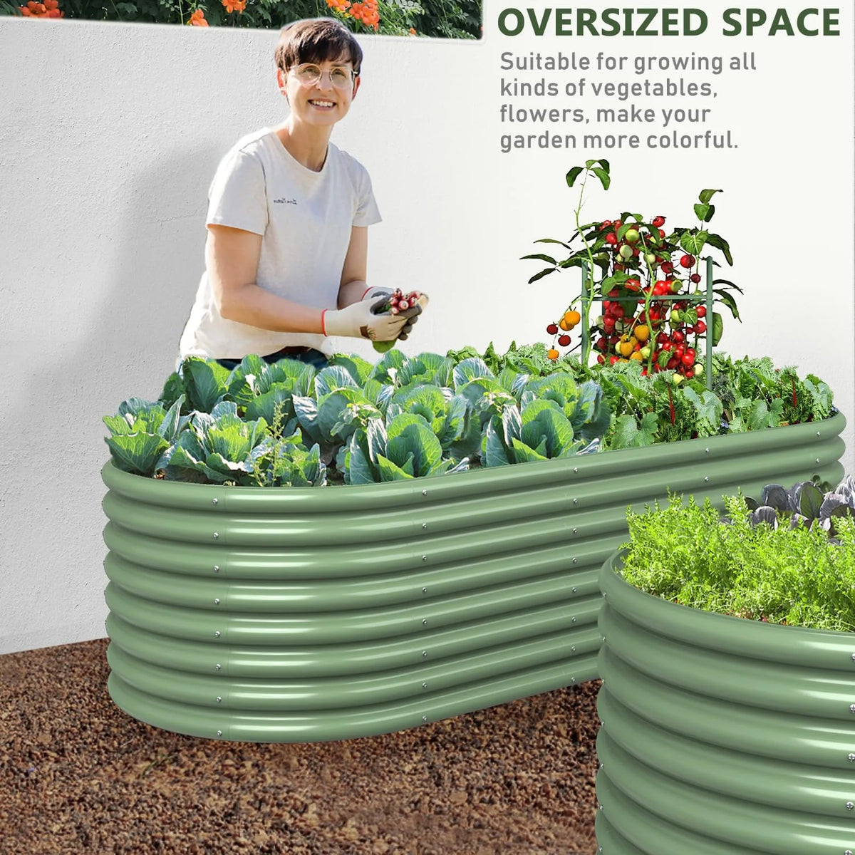 8x3x2FT Galvanized Metal Raised Garden Bed Light Green Q753319
