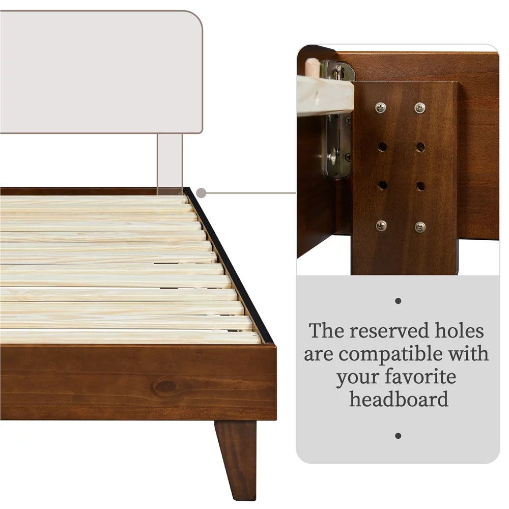 Queen Size Platform Bed Frame with Wood Slat Support T464619