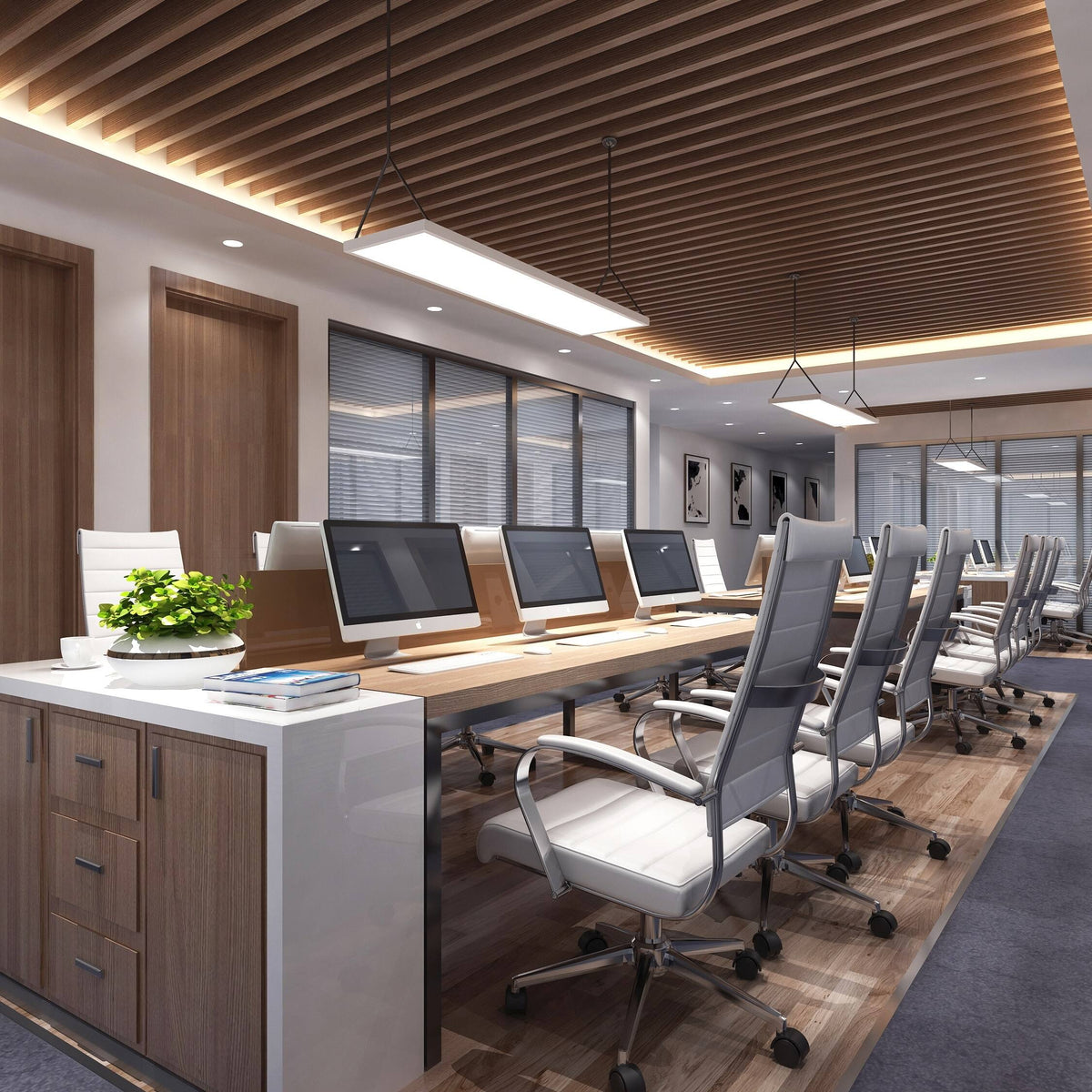 Modern White High Back Office Chair Ribbed PU Leather Manager Tilt Conference Room Computer Desk Boss Task Executive Boss X77934