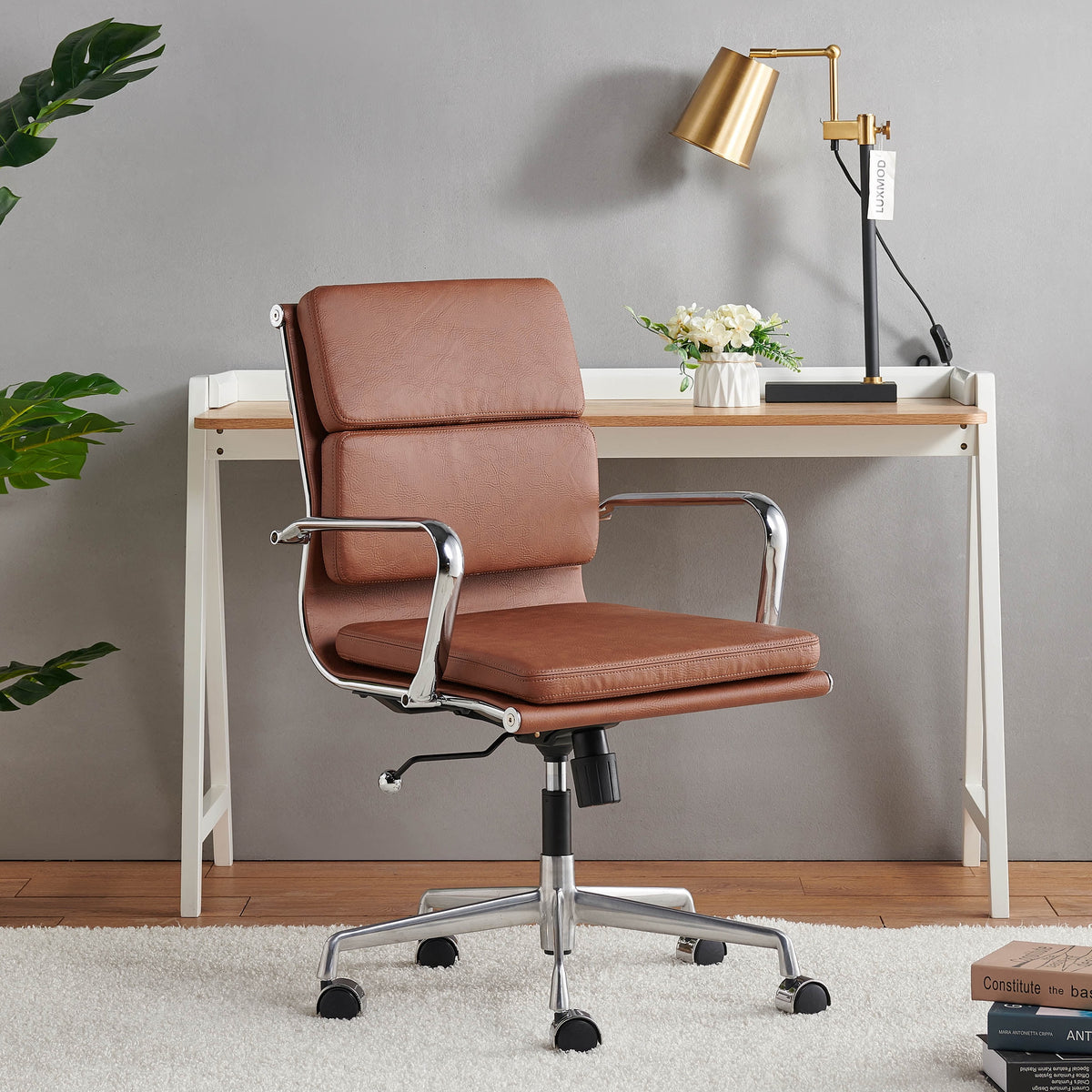 Brown Leather Adjustable Swivel Office Chair Y16522