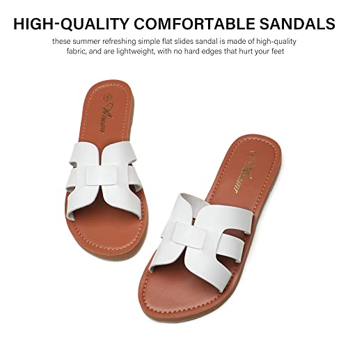 Women's Leather Slip On Flat Sandals Q72164