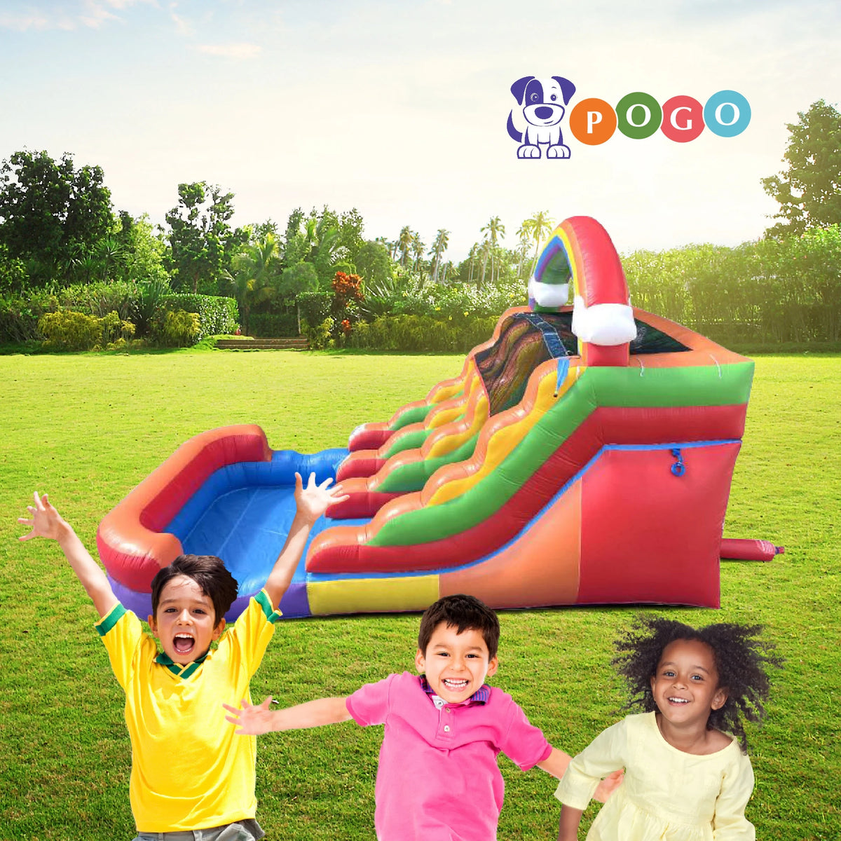 Rainbow Cloud Inflatable Double Water Slide with Blower, 13 Ft G464338