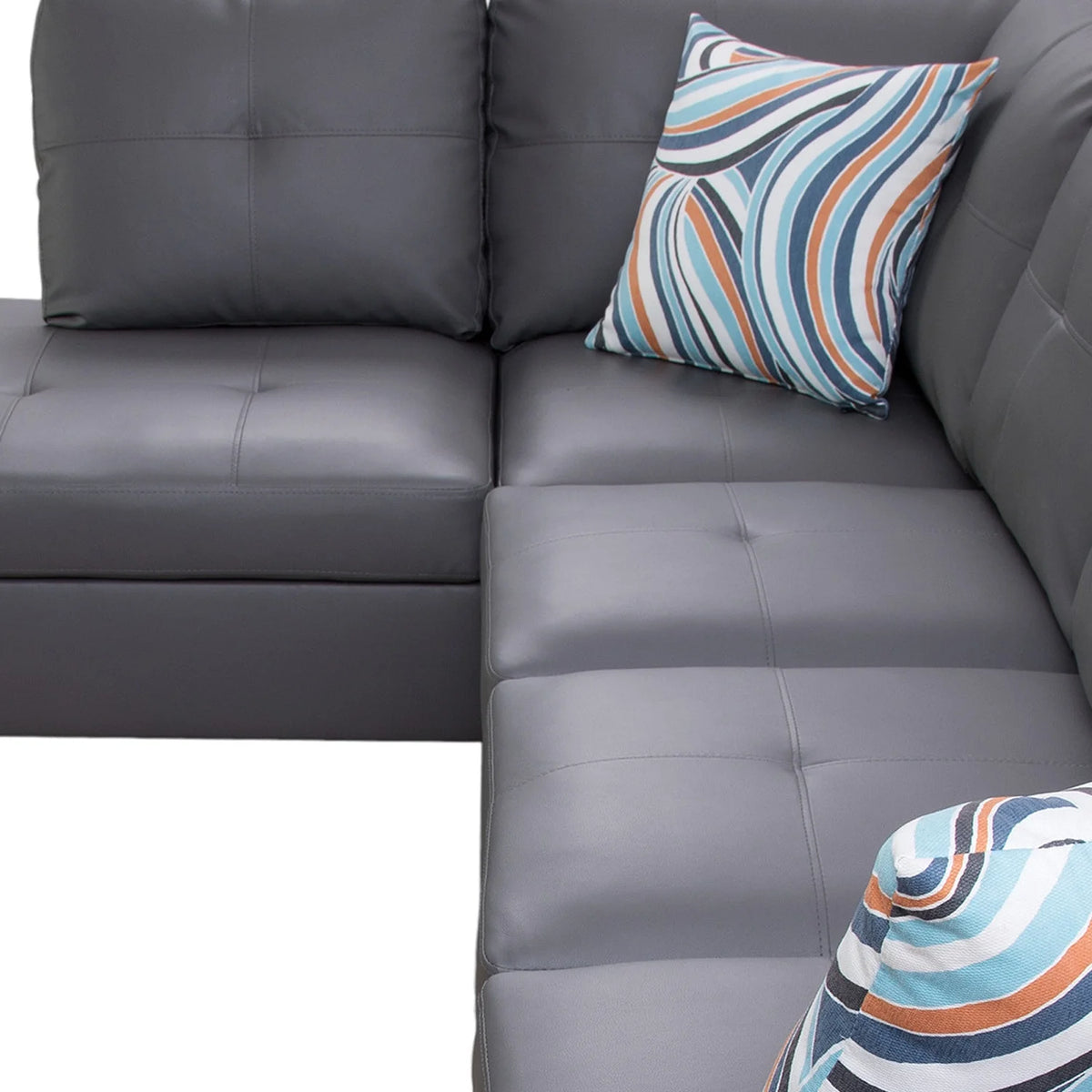 L-Shaped 3-Piece Sectional Sofa Couch, Dark Grey F428061