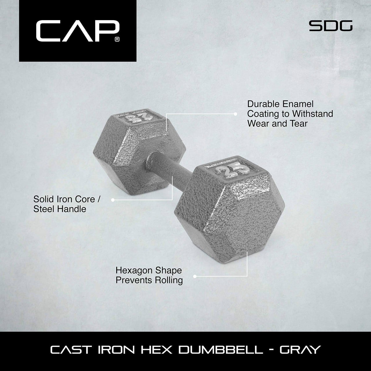 Grey Solid Hex Dumbbell 65 lbs U694