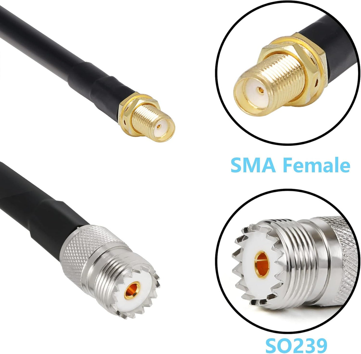 36 ft SMA Female to SO239 Extension Cable, Pure Copper Low-Loss Coaxial Cables 50 Ohm V98744