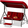 Burgundy 3-Seat Patio Outdoor Swing with Canopy D4153