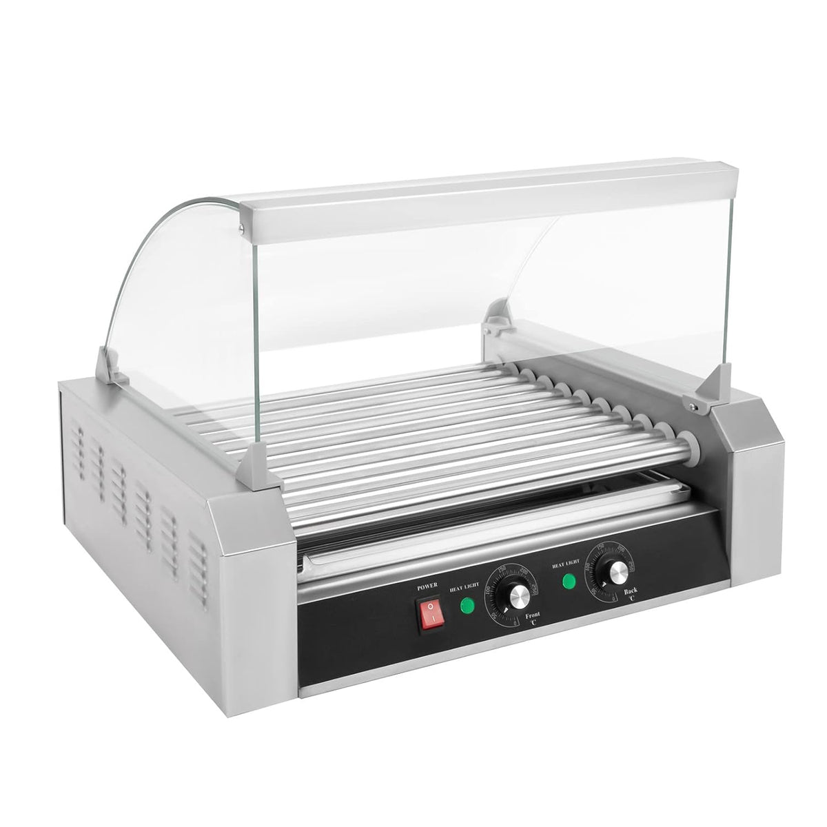 30 Hot Dog 11 Roller Stainless Steel Electric Cook Warmer Machine with Cover C373750