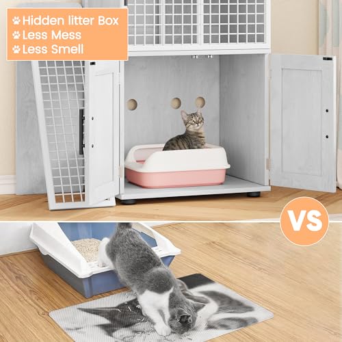 Cat Litter Box Enclosure with Platform, Double Layer, 33.5" L x 17.9" W x 41.9" H, Wax Wood V48811