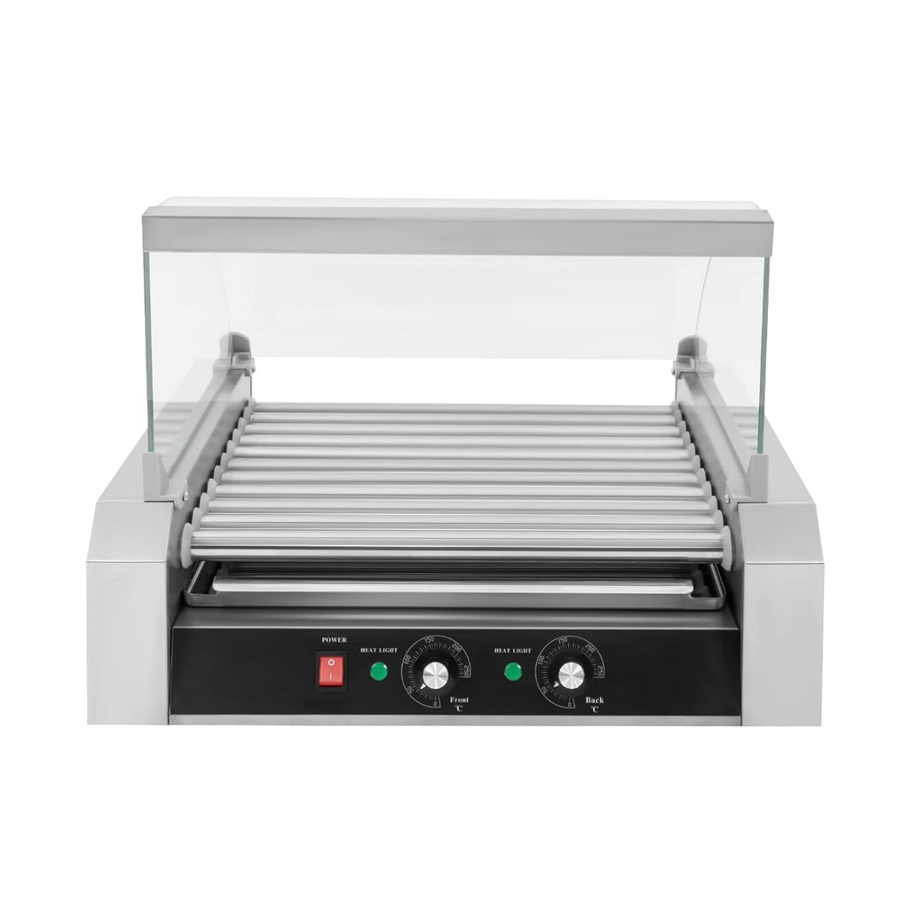 30 Hot Dog 11 Roller Stainless Steel Electric Cook Warmer Machine with Cover C373750