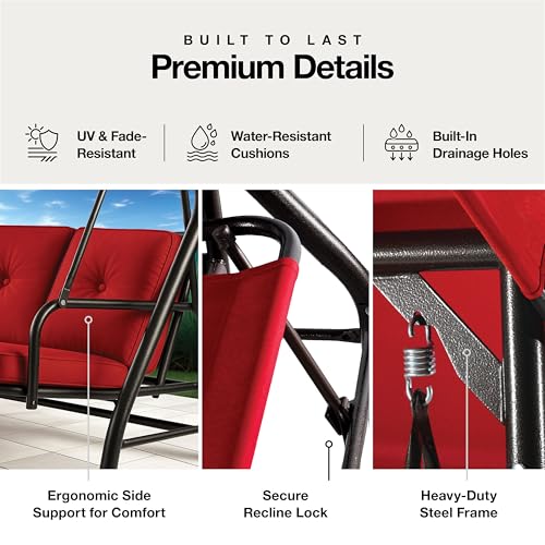 Burgundy 3-Seat Patio Outdoor Swing with Canopy D4153