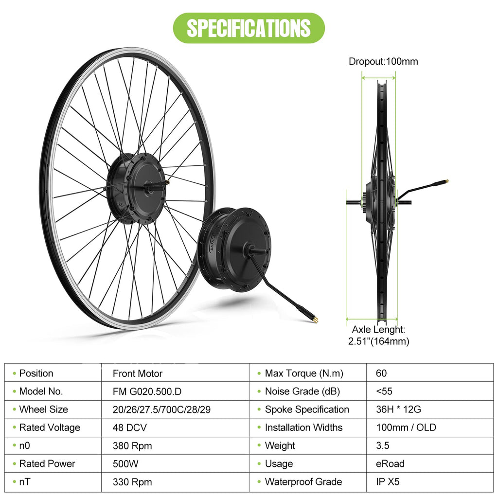 48V 500W Front Hub Motor Electric Bike Conversion Kit with LCD Display K308