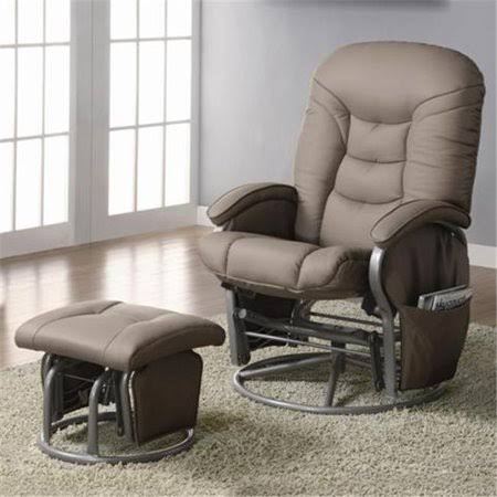Beige Leatherette Glider Recliner with Ottoman W8086