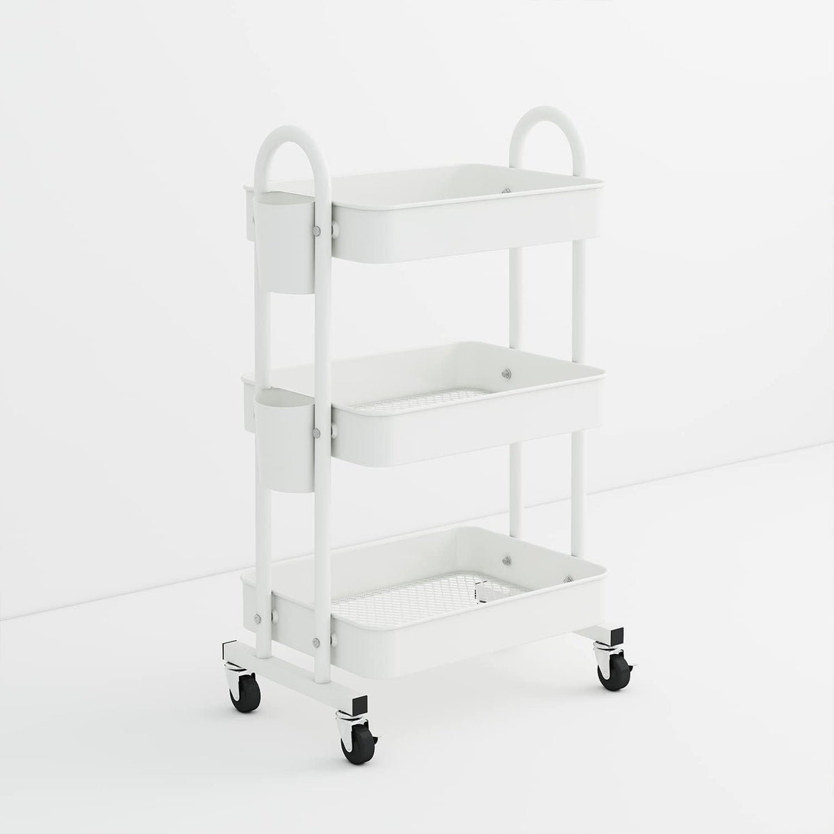 3-Tier Rolling Utility Cart with Mesh Basket and Wheels I64715