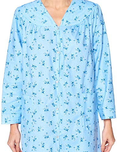 Floral Snap Front Flannel Duster Long Sleeve Lounger Dress F88522