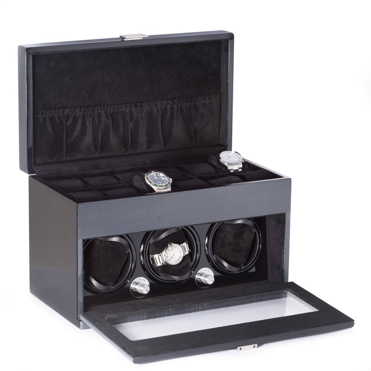 Lacquered Carbon Fiber Steel Gray 3 Watch Winder R7470