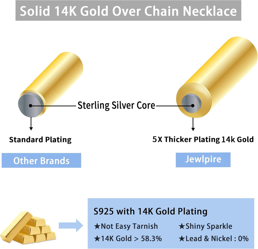 Solid 14K Gold Over 925 Sterling Silver Chain Necklace W726