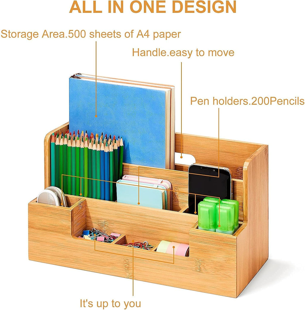 Bamboo Desk Organizer with Handle, 9 Compartments Pack of 2 Y224095