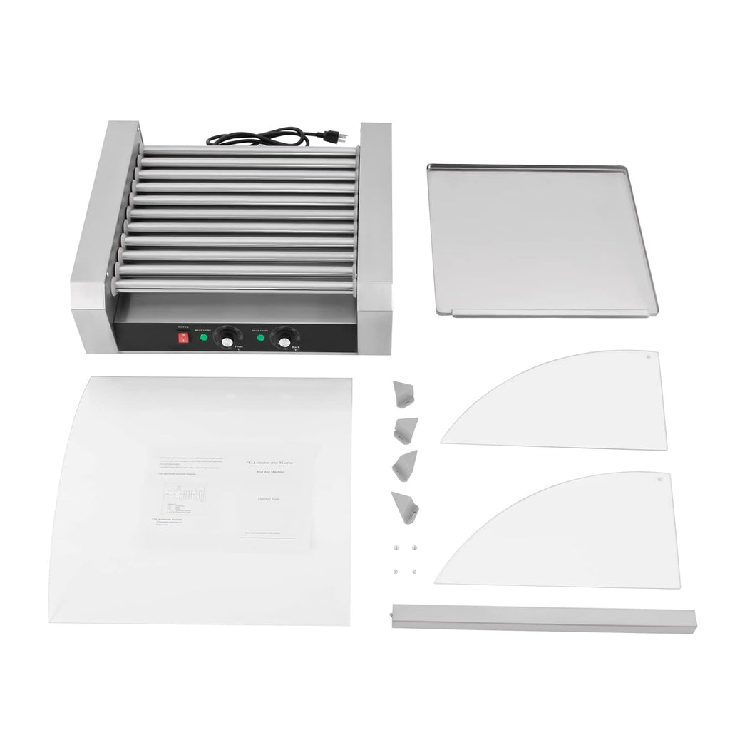 30 Hot Dog 11 Roller Stainless Steel Electric Cook Warmer Machine with Cover C373750