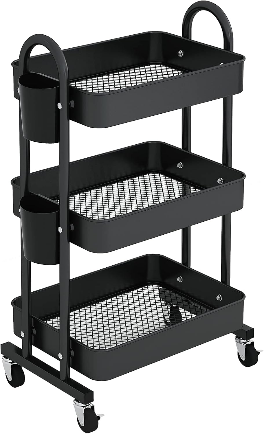 3-Tier Rolling Utility Cart with Mesh Basket and Wheels I64715