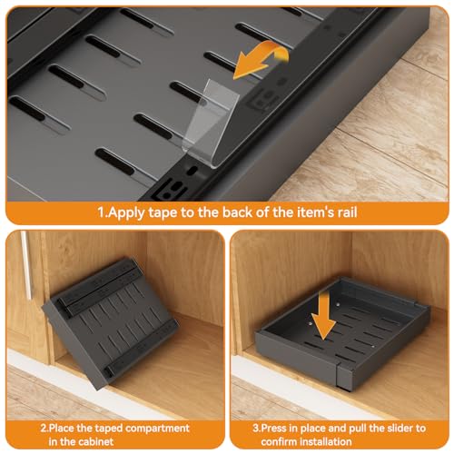 16.6" Deep Extendable Cabinet Slide Out Shelves with 3 Rails, 1 Pack I883