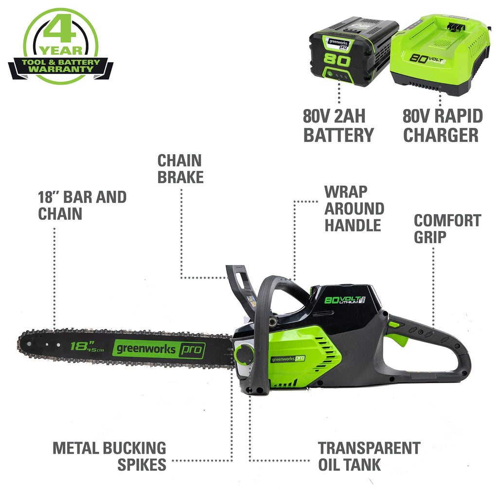 80V 18-inch Cordless Brushless Chainsaw Kit with 2.0 Ah Battery & Charger T33034