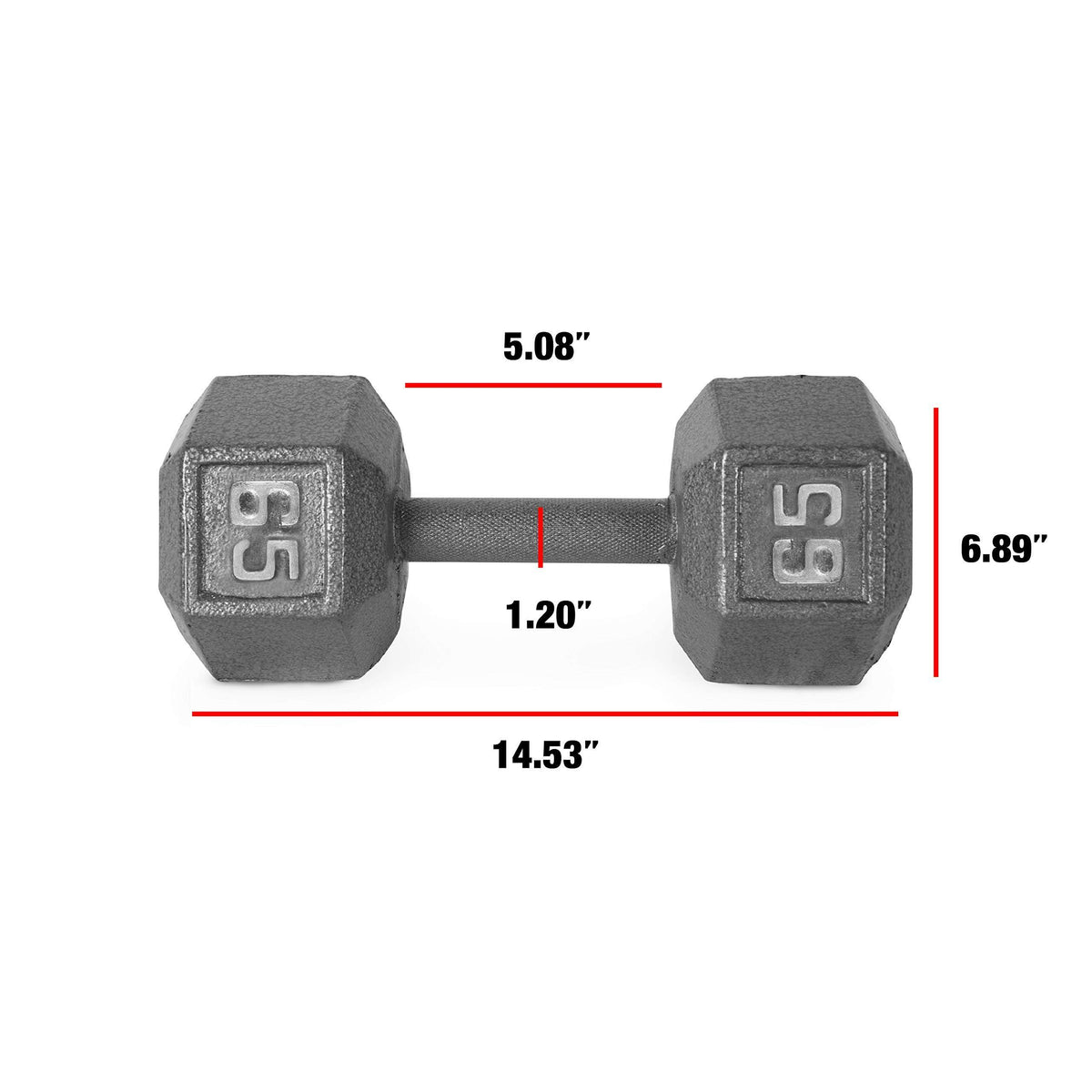Grey Solid Hex Dumbbell 65 lbs U694
