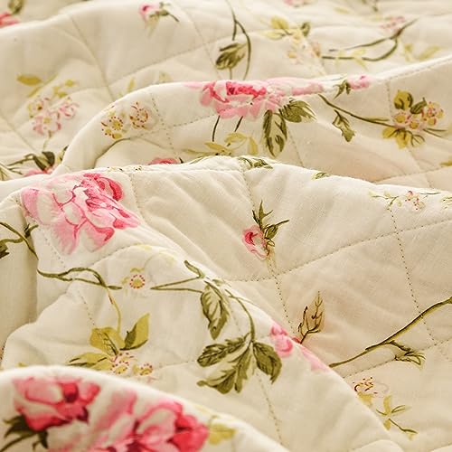 Pink Rose Floral Patchwork Cotton Queen Size Quilted Comforter Set 3-Piece I366743