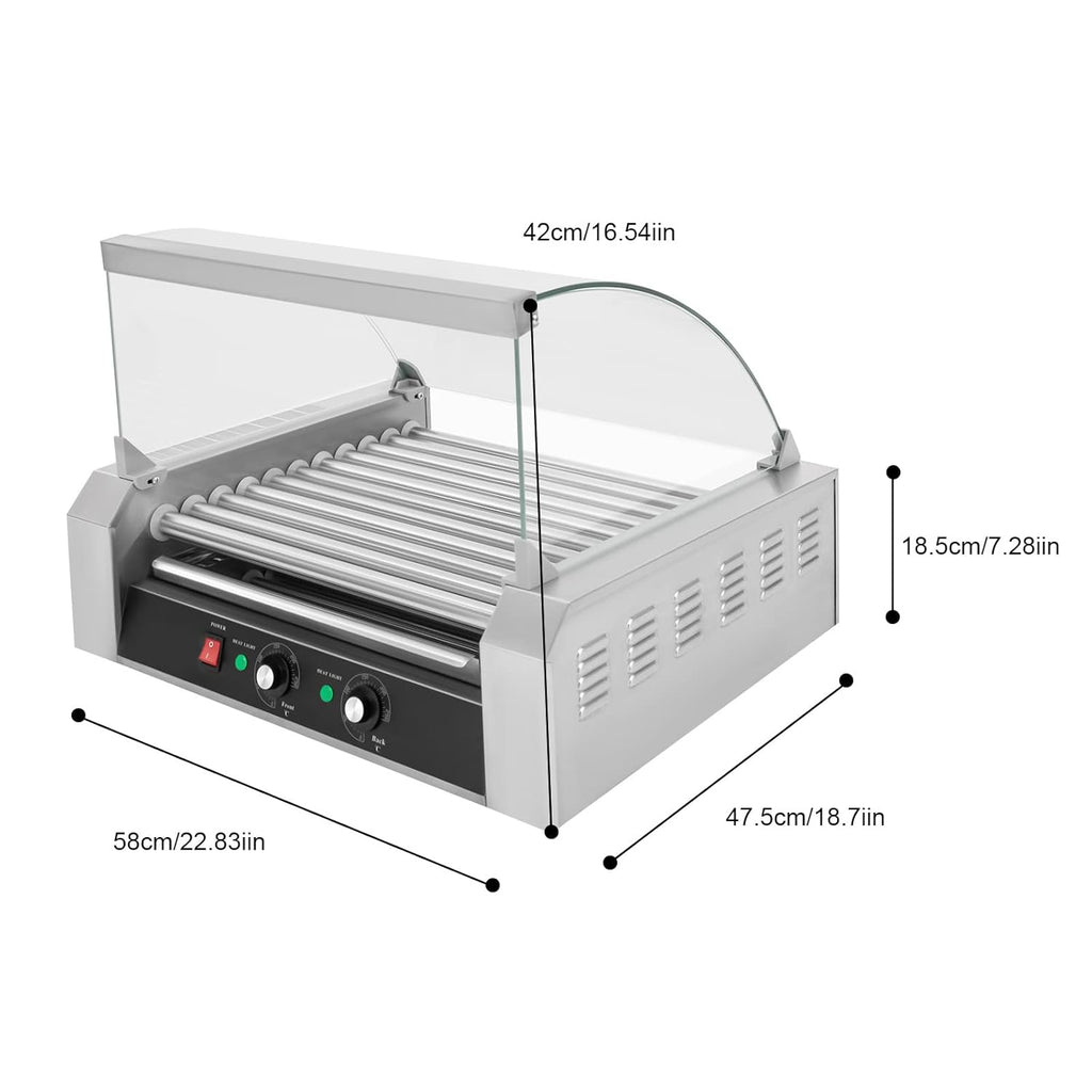 30 Hot Dog 11 Roller Stainless Steel Electric Cook Warmer Machine with Cover C373750