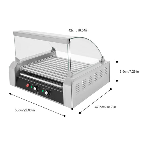 30 Hot Dog 11 Roller Stainless Steel Electric Cook Warmer Machine with Cover C373750