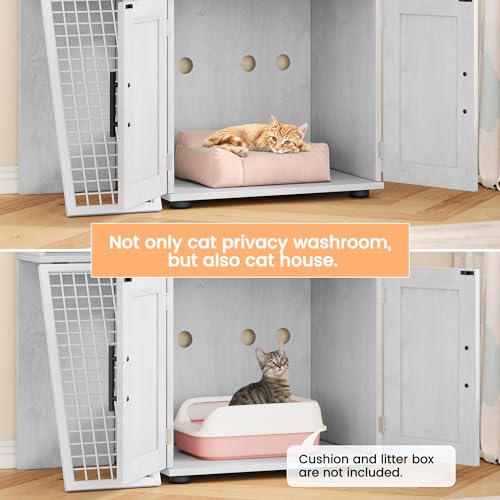 Cat Litter Box Enclosure with Platform, Double Layer, 33.5" L x 17.9" W x 41.9" H, Wax Wood V48811