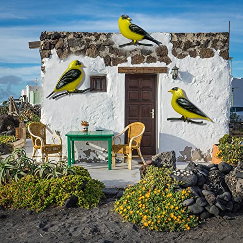 Set of 3 Metal Goldfinches Birds Wall Decorations N840703