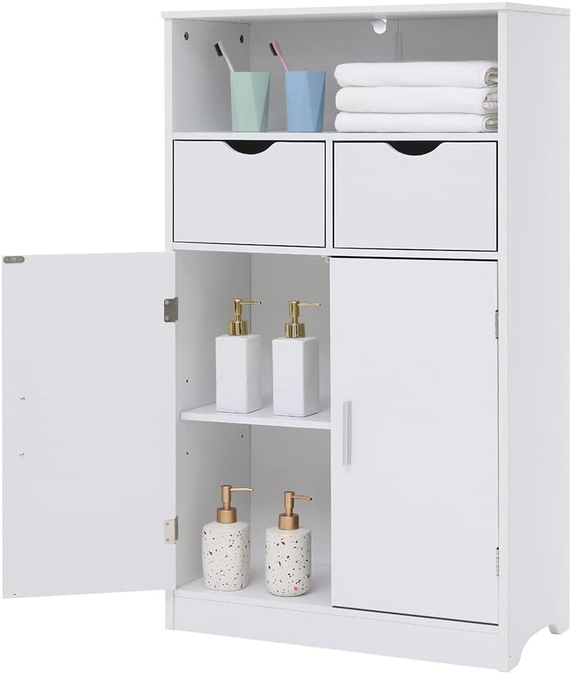 White Bathroom Floor Cabinet with 2 Drawers N660