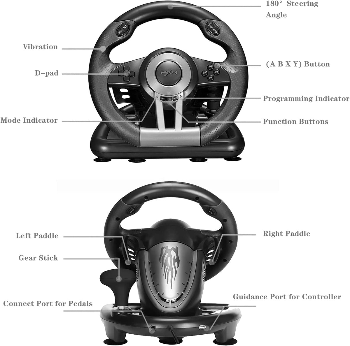 Gaming Steering Wheel with Pedal 180 Degree for PC, PS3, PS4, Xbox One, Xbox Series X/S, N-Switch (Black) G5600