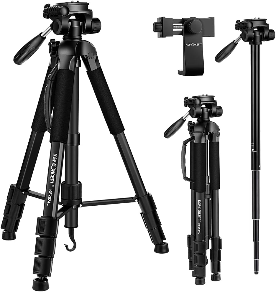 Portable Compact Aluminum Tripod Monopod with 3-Way Swivel Pan Tilt Head B30031