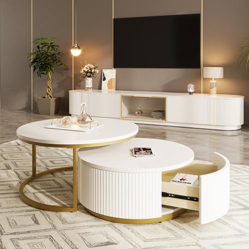 Round Nesting Coffee Table Set of 2 with Drawers K21759