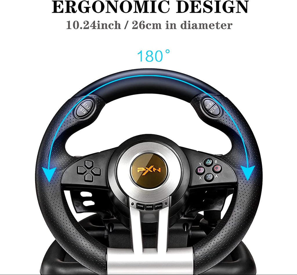 Gaming Steering Wheel with Pedal 180 Degree for PC, PS3, PS4, Xbox One, Xbox Series X/S, N-Switch (Black) G5600