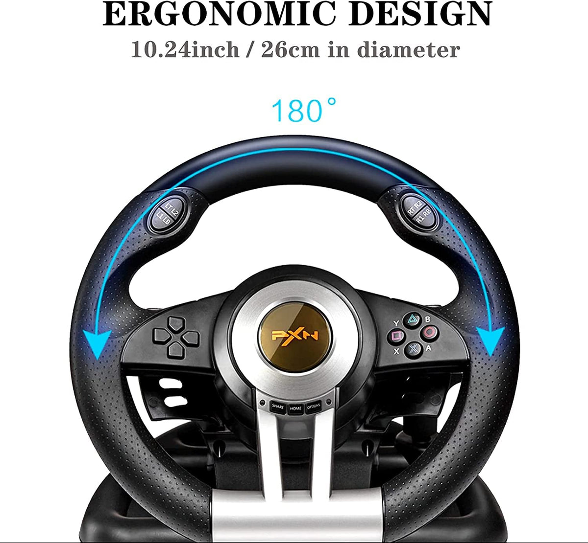 Gaming Steering Wheel with Pedal 180 Degree for PC, PS3, PS4, Xbox One, Xbox Series X/S, N-Switch (Black) G5600